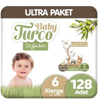 Baby Turco Doğadan 6 Numara Bantlı Bebek Bezi 2x64'lü