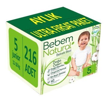 Bebem Natural 5 Numara Bantlı Bebek Bezi 216'lı