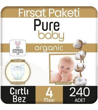Pure Baby Organik 4 Numara Organik Bantlı Bebek Bezi 5x48'li