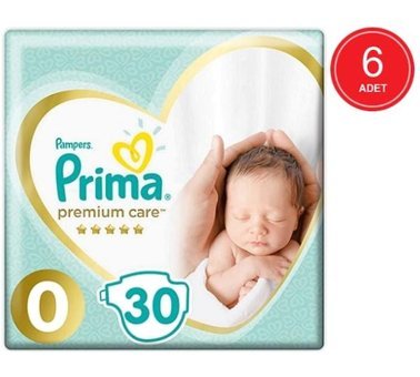 Prima Premium Care 0 Numara Bantlı Bebek Bezi 6x30'lu