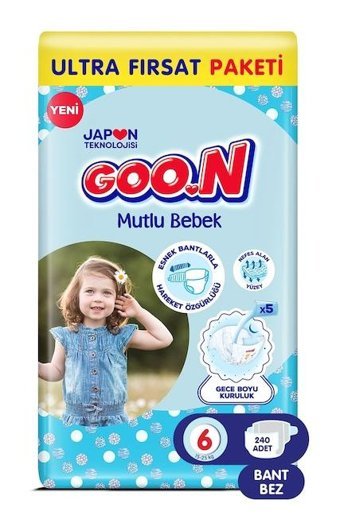 Goon Mutlu Bebek 6 Numara Bantlı Bebek Bezi 240'lı