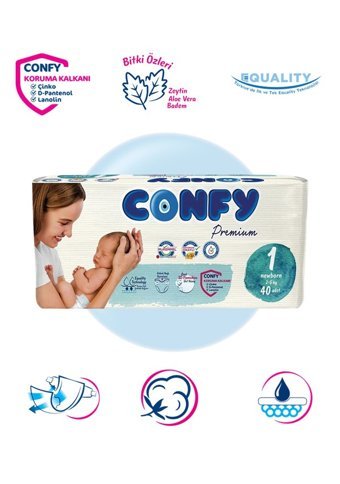 Confy Premium 1 Numara Bantlı Bebek Bezi 40'lı