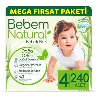 Bebem Natural 4 Numara Bantlı Bebek Bezi 240'lı