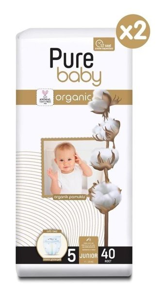 Pure Baby Organik 1 Numara Organik Bantlı Bebek Bezi 80'li