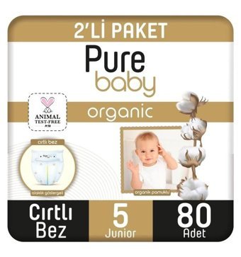 Pure Baby Organik 1 Numara Organik Bantlı Bebek Bezi 80'li