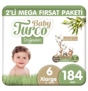 Baby Turco Doğadan 6 Numara Bantlı Bebek Bezi 184'lü