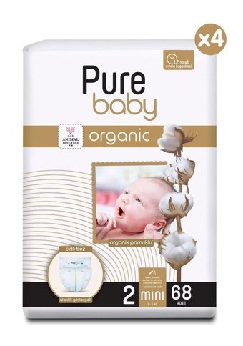 Pure Baby Organik 1 Numara Organik Bantlı Bebek Bezi 272'li
