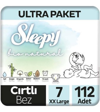 Sleepy Bio Natural 7 Numara Bantlı Bebek Bezi 112'li