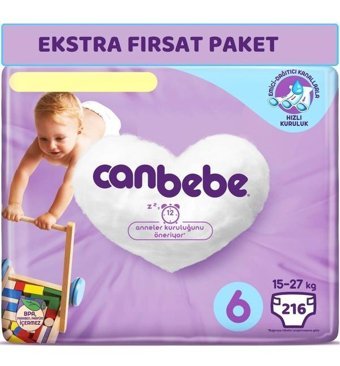 Canbebe 6 Numara Bantlı Bebek Bezi 216'lı