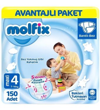 Molfix 4 Numara Bantlı Bebek Bezi 3x50'li