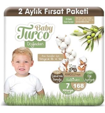 Baby Turco Doğadan 7 Numara Bantlı Bebek Bezi 56'lı