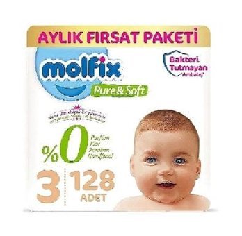 Molfix Pure Soft 3 Numara Bantlı Bebek Bezi 128'li