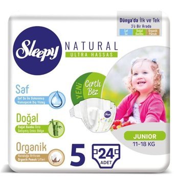 Sleepy Natural 5 Numara Bantlı Bebek Bezi 24'lü