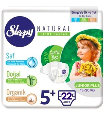 Sleepy Natural 5 Numara Bantlı Bebek Bezi 22'li