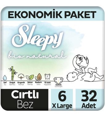 Sleepy Bio Natural 6 Numara Bantlı Bebek Bezi 32'li