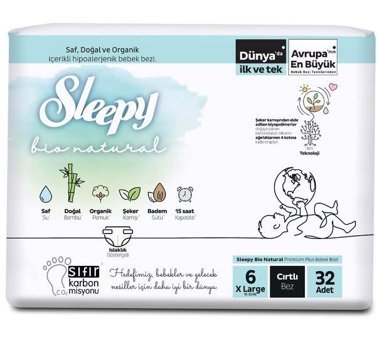 Sleepy Bio Natural 6 Numara Bantlı Bebek Bezi 32'li