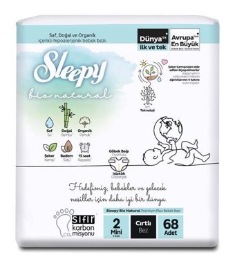 Sleepy Bio Natural 2 Numara Bantlı Bebek Bezi 68'li