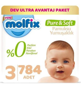 Molfix Pure Soft 3 Numara Bantlı Bebek Bezi 784'lü