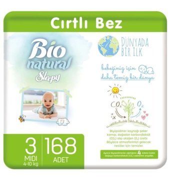 Sleepy Bio Natural 3 Numara Bantlı Bebek Bezi 168'li