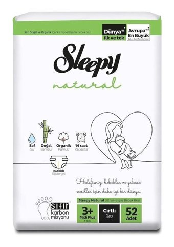 Sleepy Natural 3 Numara Bantlı Bebek Bezi 52'li