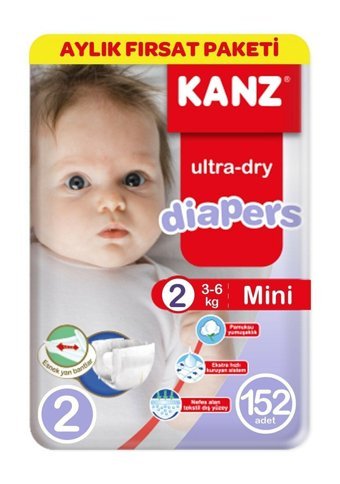 Kanz Diapers 2 Numara Bantlı Bebek Bezi 152'li