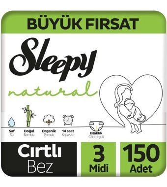 Sleepy Natural 3 Numara Bantlı Bebek Bezi 150'li