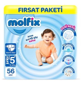 Molfix 5+ Numara Bantlı Bebek Bezi 56'lı