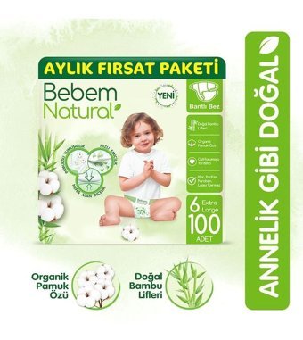 Bebem Natural 6 Numara Bantlı Bebek Bezi 100'lü