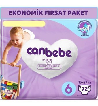 Canbebe 6 Numara Bantlı Bebek Bezi 72'li