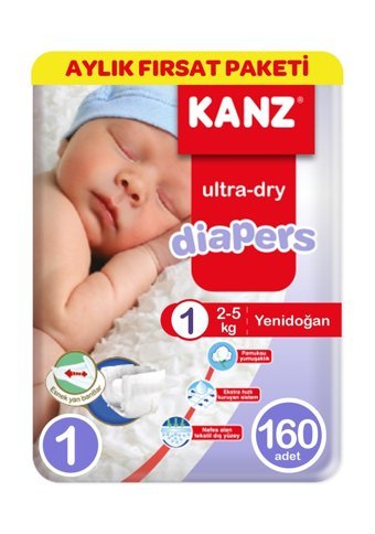 Kanz Diapers 1 Numara Bantlı Bebek Bezi 160'lı