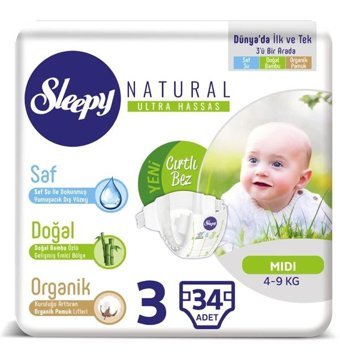 Sleepy Natural 3 Numara Bantlı Bebek Bezi 34'lü