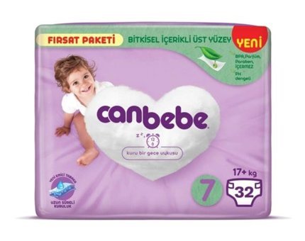 Canbebe 7 Numara Bantlı Bebek Bezi 32'li