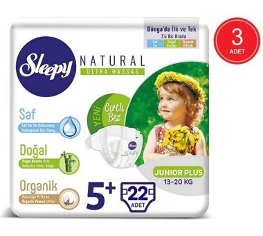 Sleepy Natural 5 Numara Bantlı Bebek Bezi 3x22'li