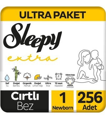 Sleepy Extra 1 Numara Bantlı Bebek Bezi 256'lı