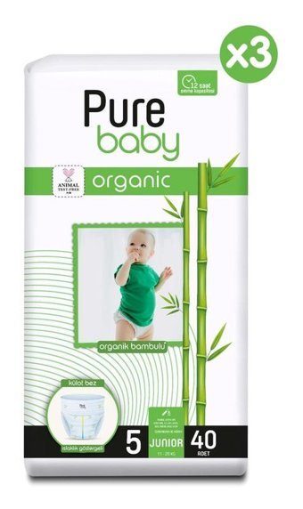 Pure Baby Organik 5 Numara Organik Külot Bebek Bezi 120'li