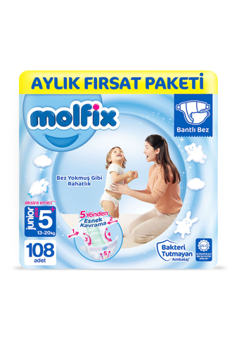 Molfix 5 Numara Bantlı Bebek Bezi 108'li
