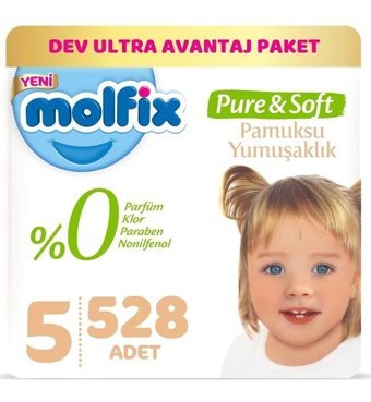 Molfix Pure Soft 5 Numara Bantlı Bebek Bezi 528'li