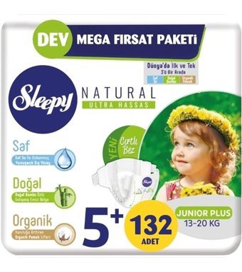 Sleepy Natural 5 Numara Bantlı Bebek Bezi 132'li