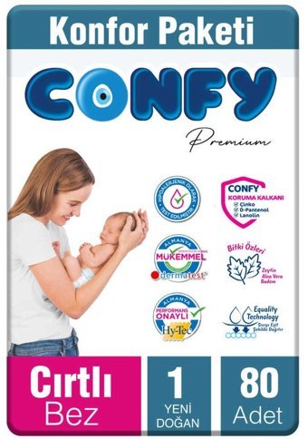 Confy Premium 1 Numara Bantlı Bebek Bezi 80'li