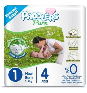 Paddlers Pure 1 Numara Bantlı Bebek Bezi 4'lü