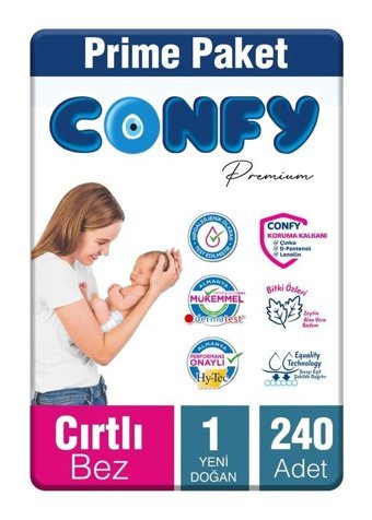 Confy 1 Numara Bantlı Bebek Bezi 240'lı
