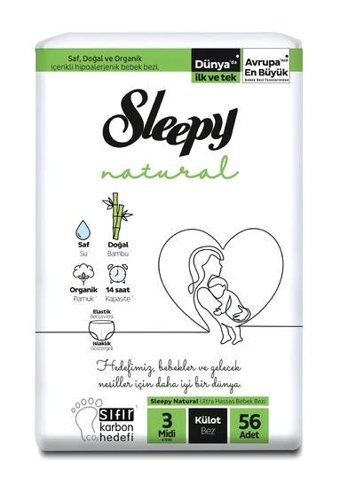 Sleepy Natural 3 Numara Külot Bebek Bezi 56'lı
