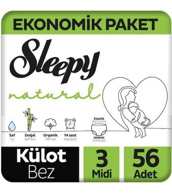 Sleepy Natural 3 Numara Külot Bebek Bezi 56'lı