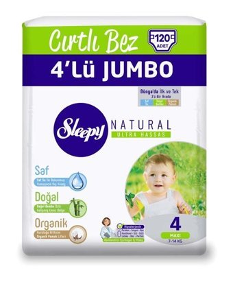 Sleepy Natural 4 Numara Bantlı Bebek Bezi 120'li