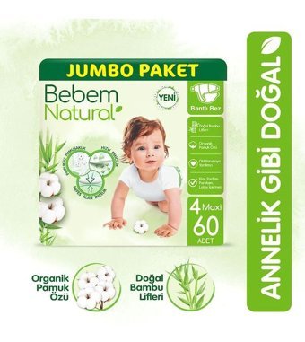Bebem Natural 4 Numara Bantlı Bebek Bezi 60'lı
