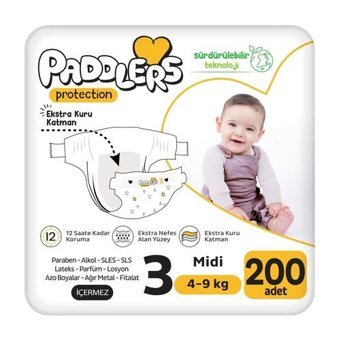 Paddlers Protection 3 Numara Bantlı Bebek Bezi 200'lü