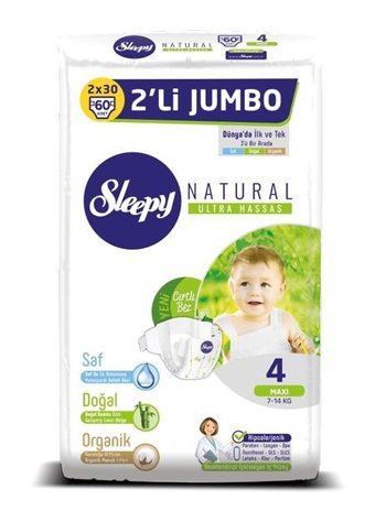 Sleepy Natural 4 Numara Bantlı Bebek Bezi 60'lı