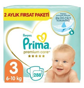 Prima Premium Care 3 Numara Bantlı Bebek Bezi 288'li