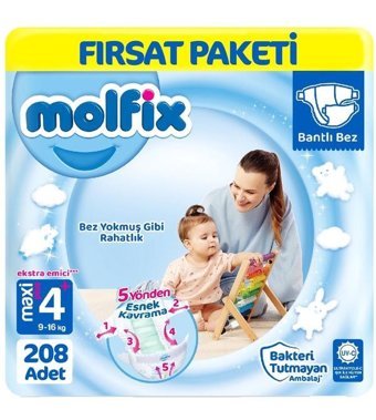 Molfix 4+ Numara Bantlı Bebek Bezi 4x52'li