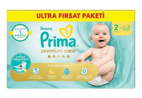 Prima Premium Care 2 Numara Bantlı Bebek Bezi 122'li